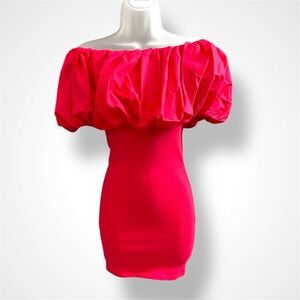 Zara Vibrant Red Off-Shoulder Mini Dress